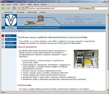 VANEL s.r.o - homepage